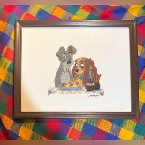 Vintage Lady And The Tramp Cross Stitch Framed
